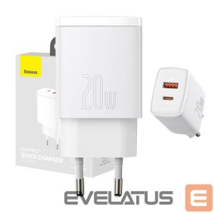 Adapteriai Baseus  Baseus Compact Quick Charger, USB, USB-C, 20W (white) 