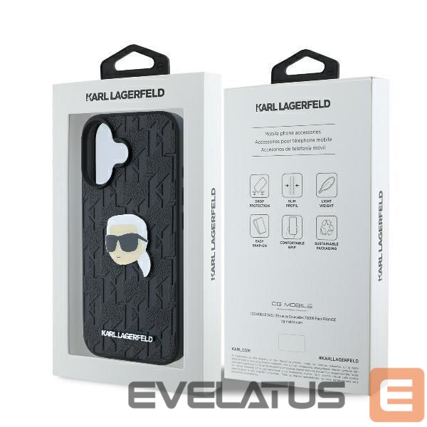 Kitas telefono priedas Karl Lagerfeld Karl Lagerfeld Monogram Karl Head Pin iPhone 16 Case - Black