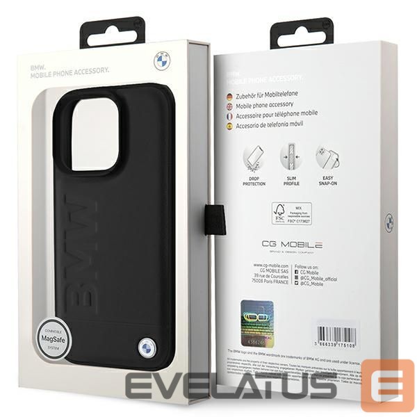 Kitas telefono priedas BMW BMW Leather Hot Stamp MagSafe iPhone 16 Pro Case - Black