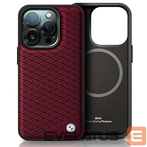 Kitas telefono priedas BMW BMW Sign Leather Diamond Metal Logo MagSafe Case for iPhone 16 Pro Max - Red