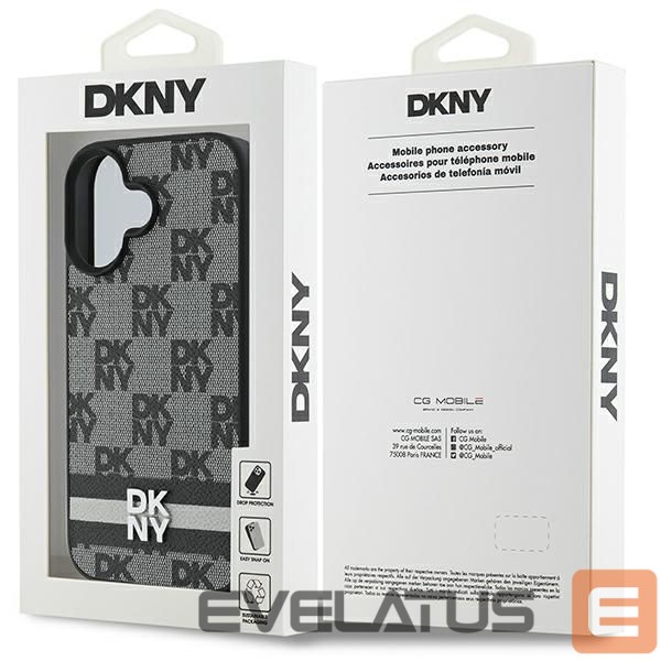 Kitas telefono priedas DKNY DKNY Checkered Pattern & Printed Stripes iPhone 16 Case - Black