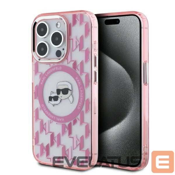Kitas telefono priedas Karl Lagerfeld Karl Lagerfeld IML Monogram Karl & Choupette Head MagSafe iPhone 15 Pro Case - Pink