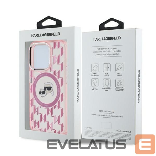 Kitas telefono priedas Karl Lagerfeld Karl Lagerfeld IML Monogram Karl & Choupette Head MagSafe iPhone 15 Pro Case - Pink