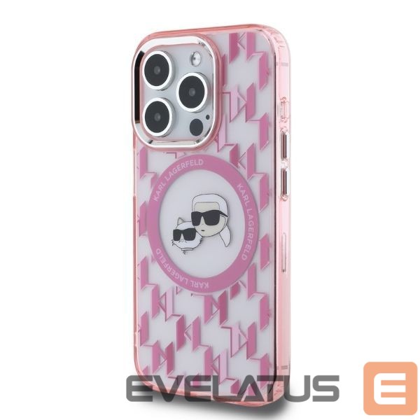 Kitas telefono priedas Karl Lagerfeld Karl Lagerfeld IML Monogram Karl & Choupette Head MagSafe iPhone 15 Pro Case - Pink