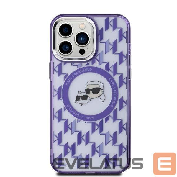 Kitas telefono priedas Karl Lagerfeld Karl Lagerfeld IML Monogram Karl & Choupette Head MagSafe iPhone 15 Pro Case - Purple