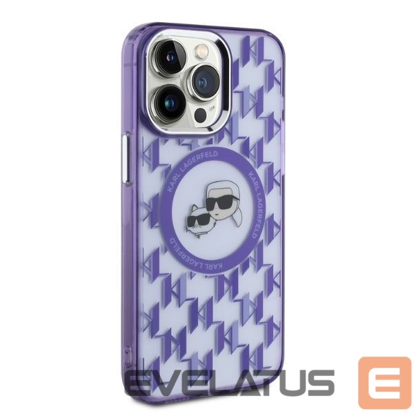Kitas telefono priedas Karl Lagerfeld Karl Lagerfeld IML Monogram Karl & Choupette Head MagSafe iPhone 15 Pro Case - Purple