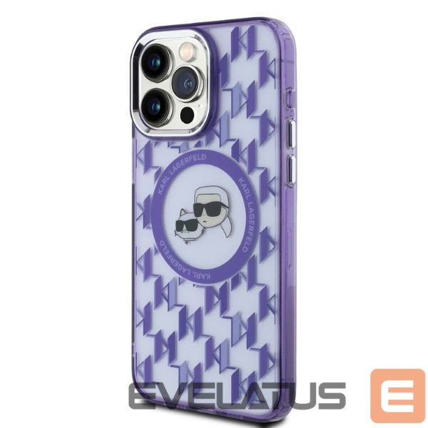 Kitas telefono priedas Karl Lagerfeld Karl Lagerfeld IML Monogram Karl & Choupette Head MagSafe iPhone 15 Pro Case - Purple