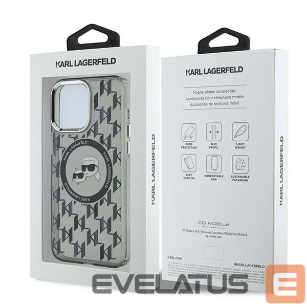 Kitas telefono priedas Karl Lagerfeld Karl Lagerfeld IML Monogram Karl & Choupette Head MagSafe Case for iPhone 15 Pro Max - Black