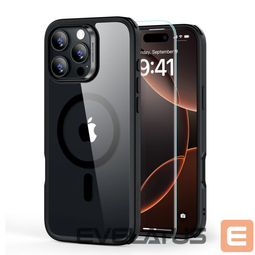 Kitas telefono priedas ESR ESR Classic Hybrid Halolock MagSafe Case + Tempered Glass for iPhone 16 Pro Max - Clear with Black Frame