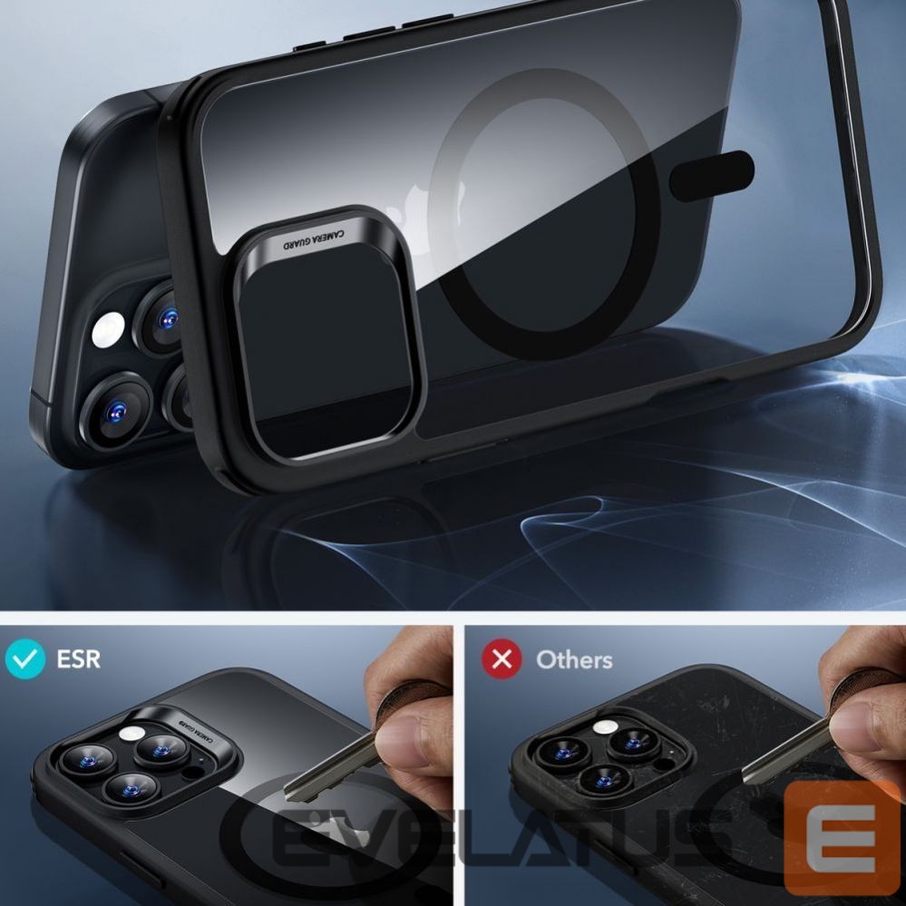 Kitas telefono priedas ESR ESR Classic Hybrid Halolock MagSafe Case + Tempered Glass for iPhone 16 Pro Max - Clear with Black Frame