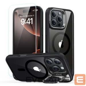 Kitas telefono priedas ESR  ESR Classic Hybrid Kickstand Halolock MagSafe Case with Stand + Tempered Glass for iPhone 16 Pro Max - Clear with Black Frame 