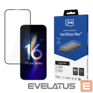 Kitas telefono priedas 3MK  Tempered glass 3mk HardGlass Max Black for iPhone 16 Plus 