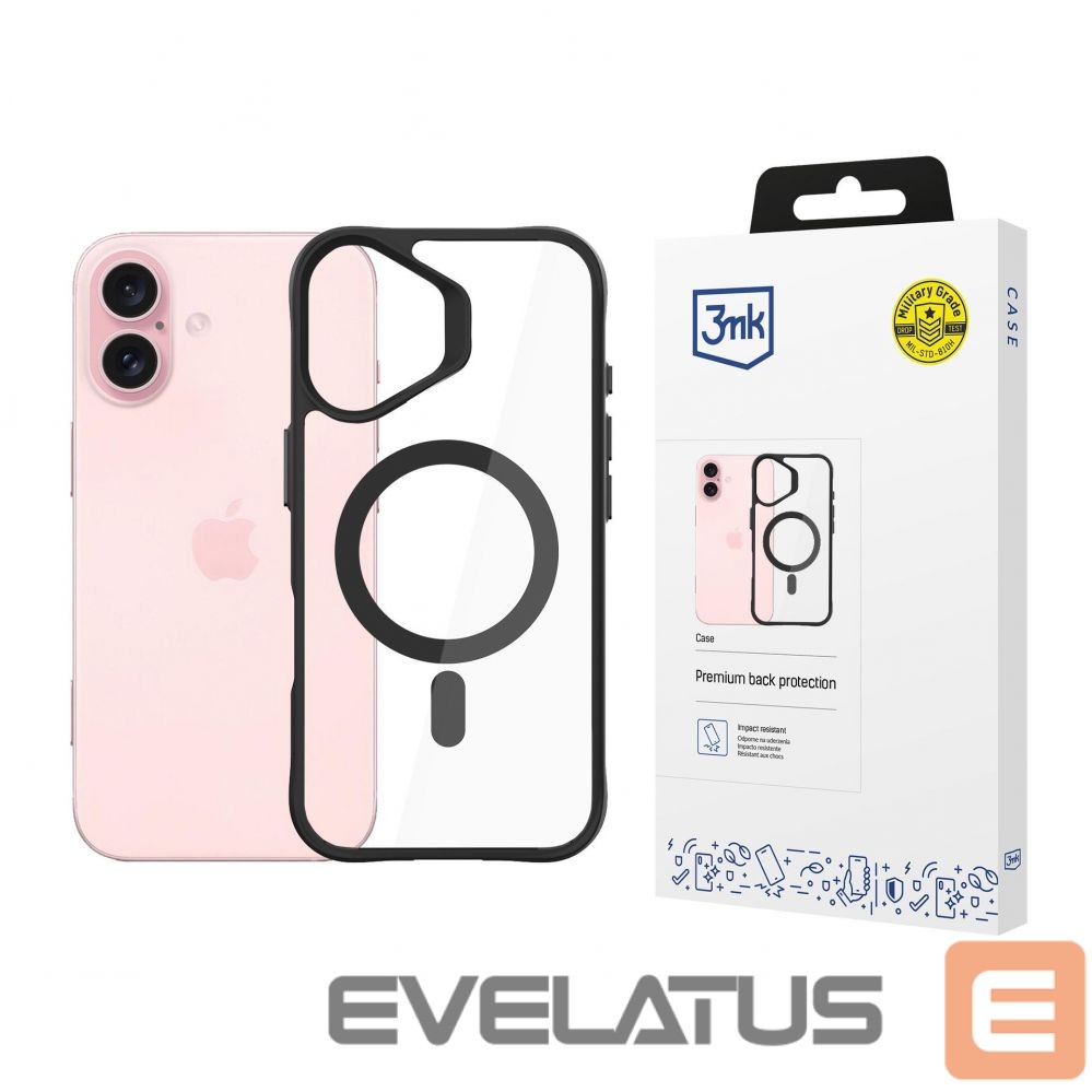 Kitas telefono priedas 3MK 3mk Satin Armor MagCase with MagSafe for iPhone 16 Plus - Clear with Black Frame