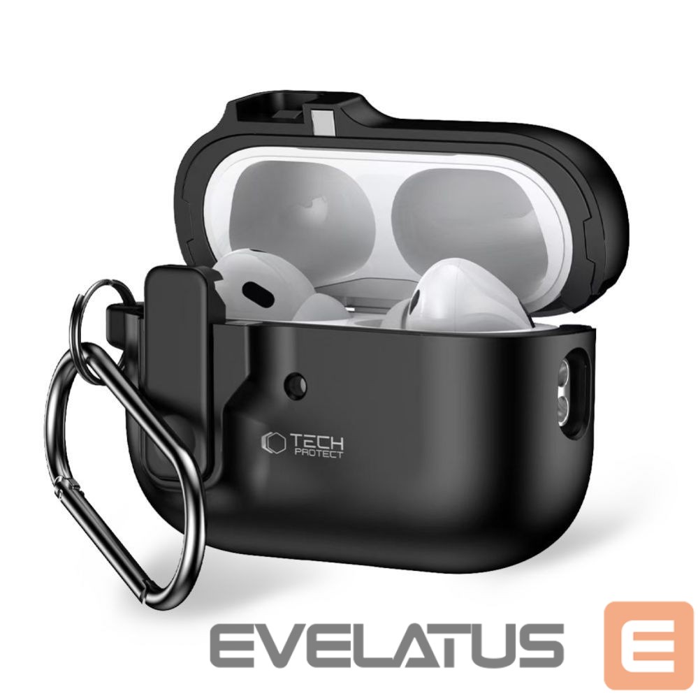 Kitas telefono priedas Tech-Protect Tech-Protect Slim Hook Case with Carabiner for Apple AirPods Pro 1 / 2 - Black