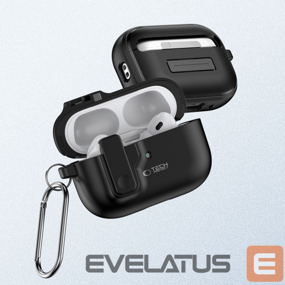 Kitas telefono priedas Tech-Protect Tech-Protect Slim Hook Case with Carabiner for Apple AirPods Pro 1 / 2 - Black