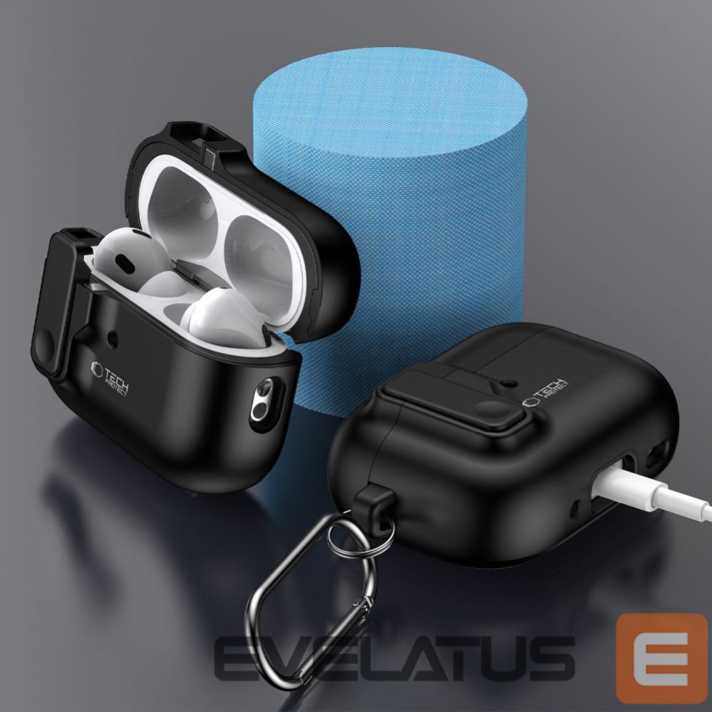 Kitas telefono priedas Tech-Protect Tech-Protect Slim Hook Case with Carabiner for Apple AirPods Pro 1 / 2 - Black