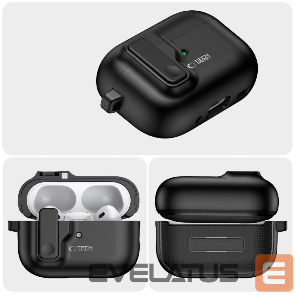 Kitas telefono priedas Tech-Protect Tech-Protect Slim Hook Case with Carabiner for Apple AirPods Pro 1 / 2 - Black