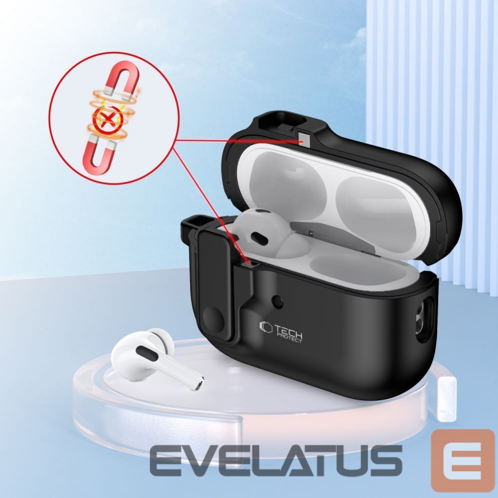 Kitas telefono priedas Tech-Protect Tech-Protect Slim Hook Case with Carabiner for Apple AirPods Pro 1 / 2 - Black