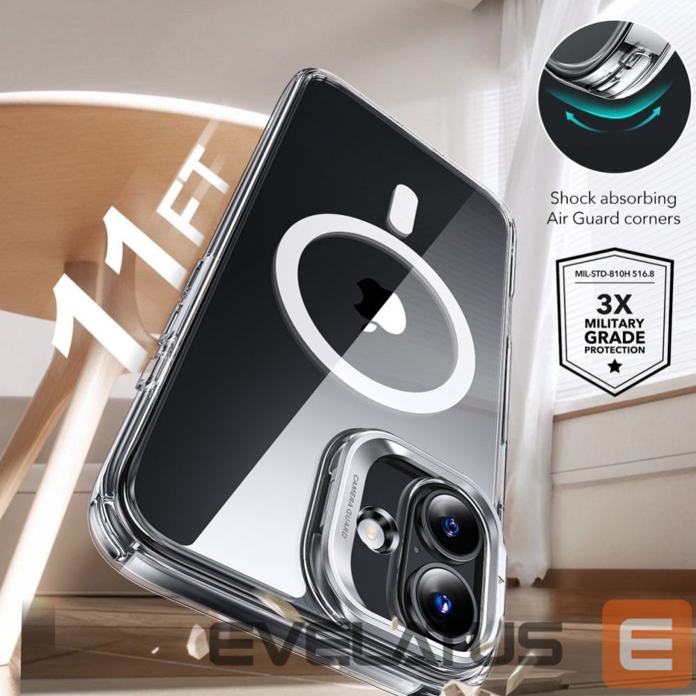 Kitas telefono priedas ESR ESR Classic Hybrid Kickstand Halolock MagSafe Case Set + Tempered Glass for iPhone 16 - Clear