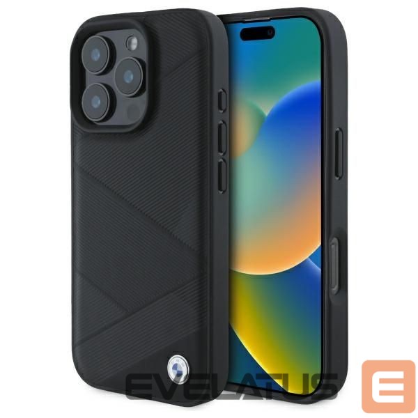 Kitas telefono priedas BMW BMW Sign Leather Crossing Lines Pattern iPhone 16 Pro Max Case - Black