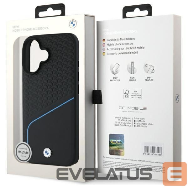 Kitas telefono priedas BMW BMW BMHMP16S23RDCLK iPhone 16 6.1" black/black hardcase Sign Leather Textured And Line MagSafe