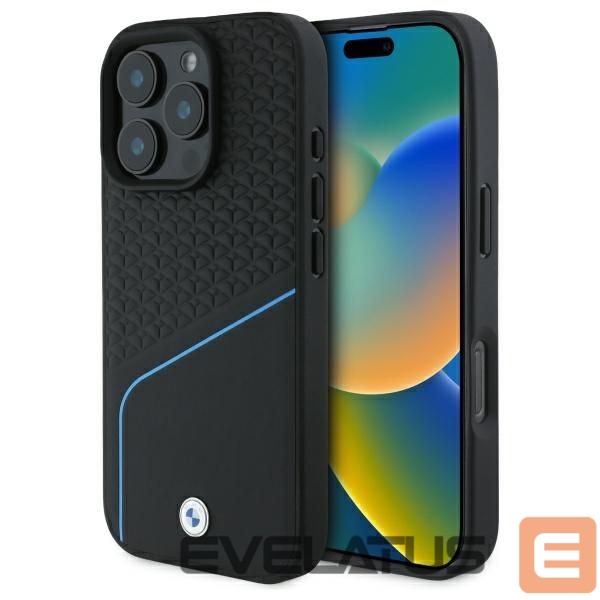 Kitas telefono priedas BMW BMW Sign Leather Textured And Line MagSafe Case for iPhone 16 Pro Max - Black