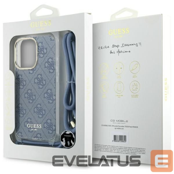 Kitas telefono priedas Guess Guess Crossbody Cord 4G Print Case with Lanyard for iPhone 16 Pro - Blue