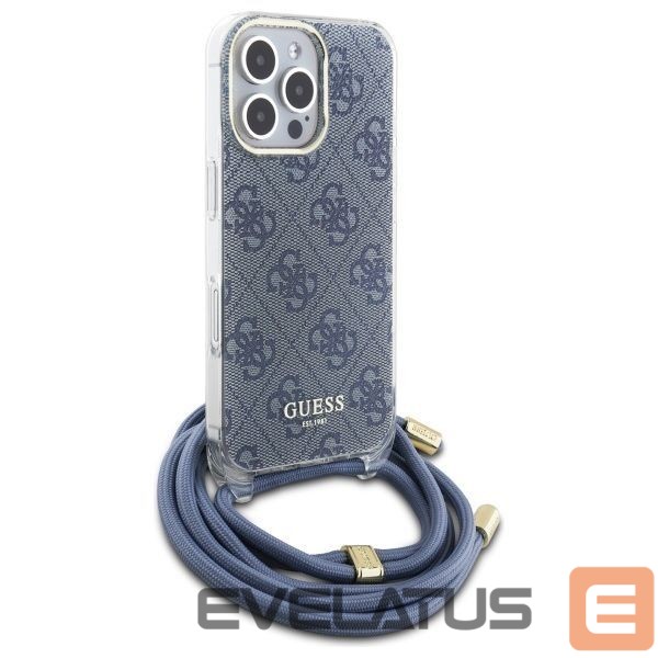 Kitas telefono priedas Guess Guess Crossbody Cord 4G Print Case with Lanyard for iPhone 16 Pro - Blue
