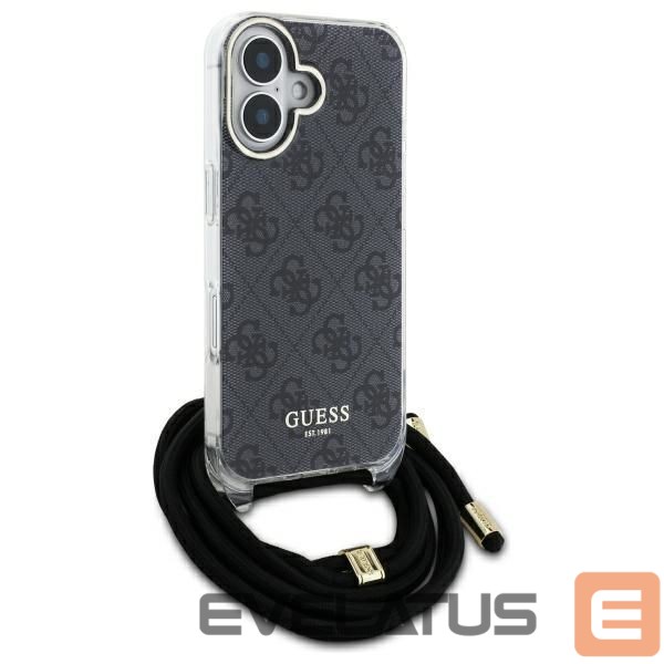 Kitas telefono priedas Guess Guess Crossbody Cord 4G Print Case with Lanyard for iPhone 16 Pro - Black