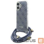 Kitas telefono priedas Guess  Guess Crossbody Cord 4G Print Case with Lanyard for iPhone 16 - Blue 