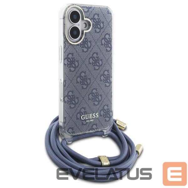 Kitas telefono priedas Guess Guess Crossbody Cord 4G Print Case with Lanyard for iPhone 16 - Blue
