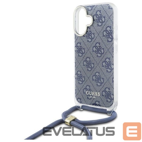Kitas telefono priedas Guess Guess Crossbody Cord 4G Print Case with Lanyard for iPhone 16 - Blue