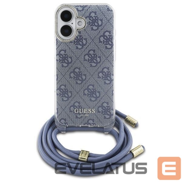 Kitas telefono priedas Guess Guess Crossbody Cord 4G Print Case with Lanyard for iPhone 16 - Blue