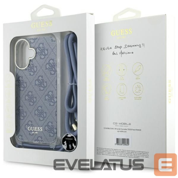 Kitas telefono priedas Guess Guess Crossbody Cord 4G Print Case with Lanyard for iPhone 16 - Blue