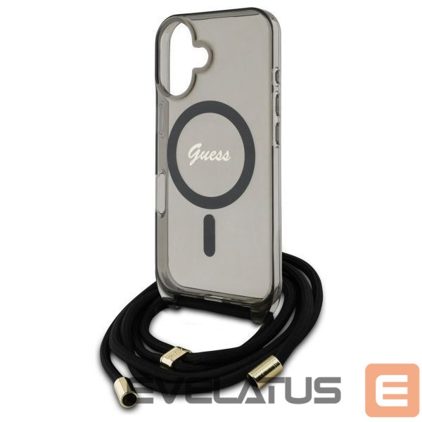 Kitas telefono priedas Guess Guess Crossbody Cord Script MagSafe iPhone 16 Case - Black