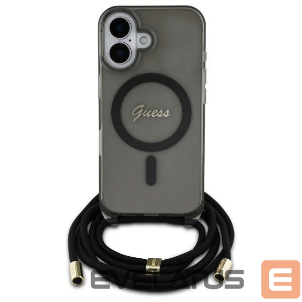 Kitas telefono priedas Guess Guess Crossbody Cord Script MagSafe iPhone 16 Case - Black