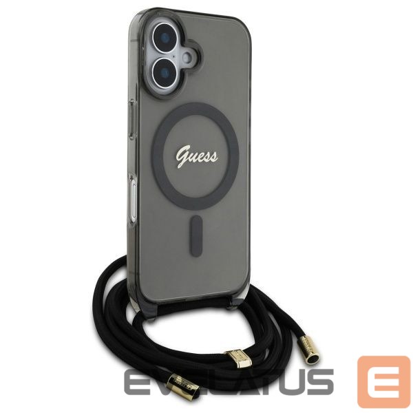 Kitas telefono priedas Guess Guess Crossbody Cord Script MagSafe iPhone 16 Case - Black
