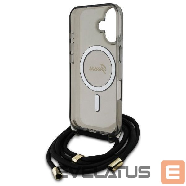 Kitas telefono priedas Guess Guess Crossbody Cord Script MagSafe iPhone 16 Case - Black