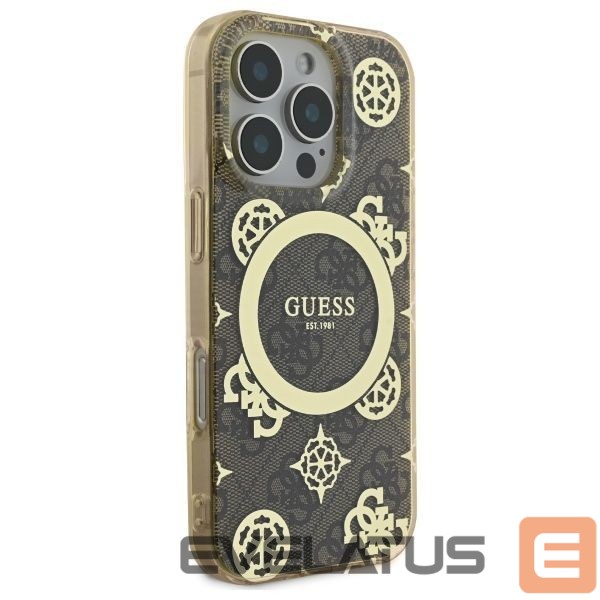 Kitas telefono priedas Guess Guess IML Peony On 4G Background MagSafe Case for iPhone 16 Pro Max - Brown