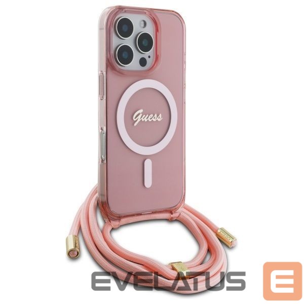 Kitas telefono priedas Guess Guess Crossbody Cord Script MagSafe Case for iPhone 16 Pro Max - Pink