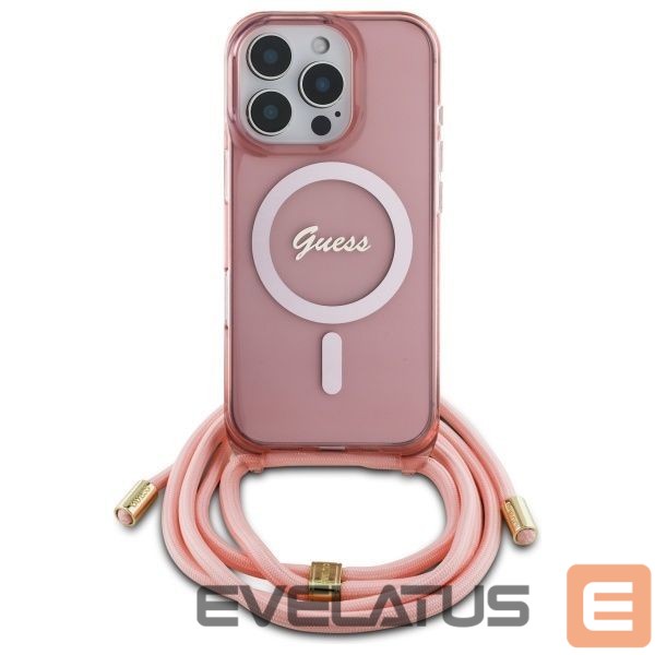 Kitas telefono priedas Guess Guess Crossbody Cord Script MagSafe Case for iPhone 16 Pro Max - Pink