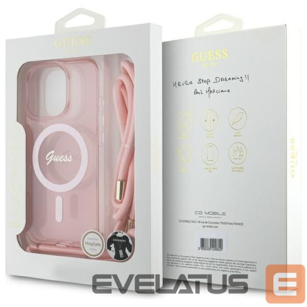 Kitas telefono priedas Guess Guess Crossbody Cord Script MagSafe Case for iPhone 16 Pro Max - Pink