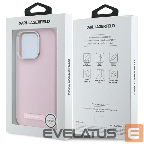 Kitas telefono priedas Karl Lagerfeld Karl Lagerfeld FW Metal Plate MagSafe iPhone 15 Pro Max Case - Pink