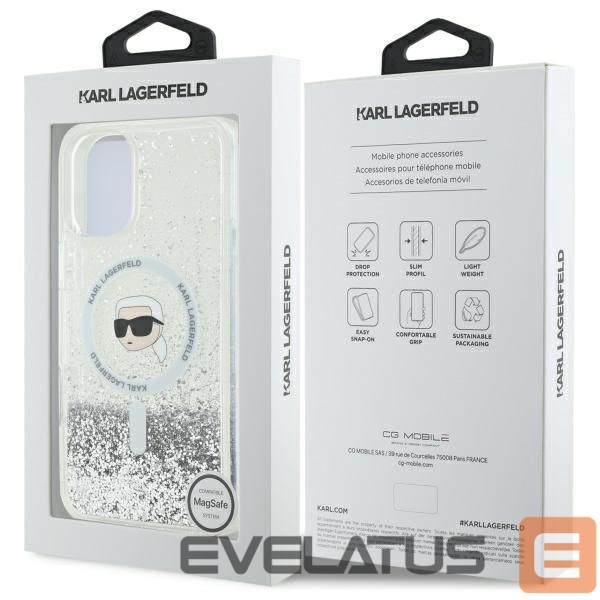 Kitas telefono priedas Karl Lagerfeld Karl Lagerfeld Liquid Glitter Karl Head Magsafe Case for iPhone 16 Plus - Clear