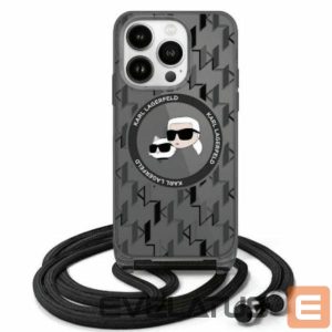 Kitas telefono priedas Karl Lagerfeld  Karl Lagerfeld IML Crossbody Monogram Karl & Choupette Head MagSafe iPhone 16 Case - Black 