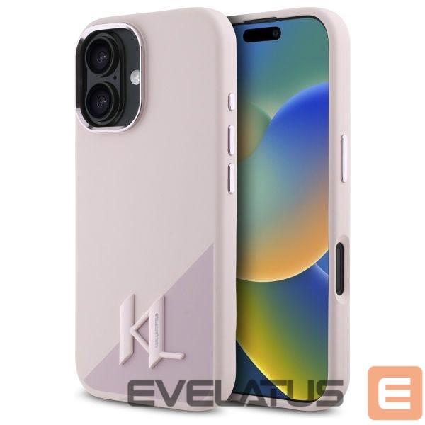 Kitas telefono priedas Karl Lagerfeld Karl Lagerfeld Silicone Shadow Metal Initial MagSafe iPhone 16 Case - Pink