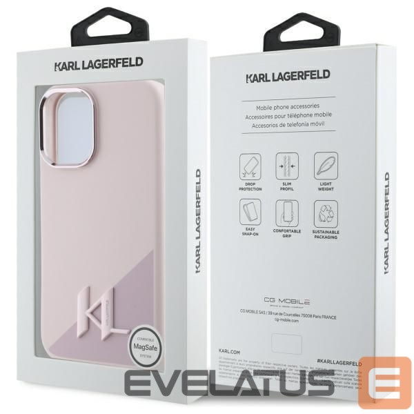 Kitas telefono priedas Karl Lagerfeld Karl Lagerfeld Silicone Shadow Metal Initial MagSafe iPhone 16 Case - Pink
