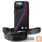 Kitas telefono priedas BMW  BMW BMHCP16L23PSVTK iPhone 16 Pro 6.3" black/black hardcase M Edition Carbon Tricolor Lines & Strap 