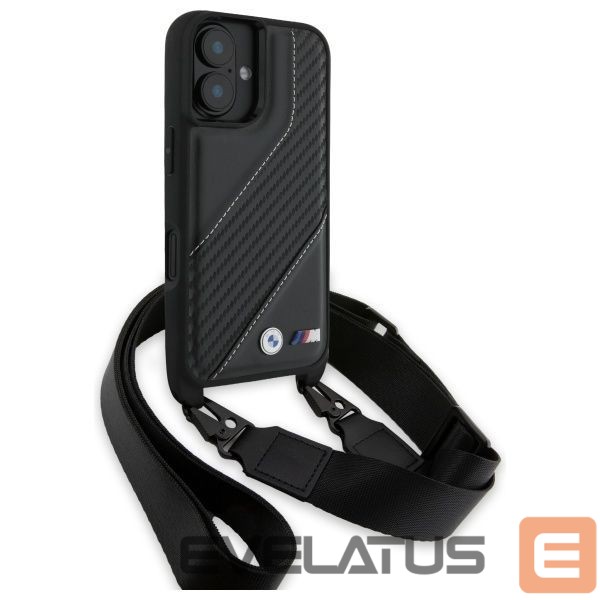 Kitas telefono priedas BMW BMW M Edition Carbon Stripe & Strap iPhone 16 Case - Black