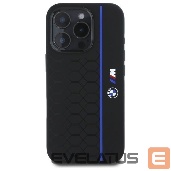 Kitas telefono priedas BMW BMW Silicone Hexagon Blue Line MagSafe iPhone 16 Pro Case - Black